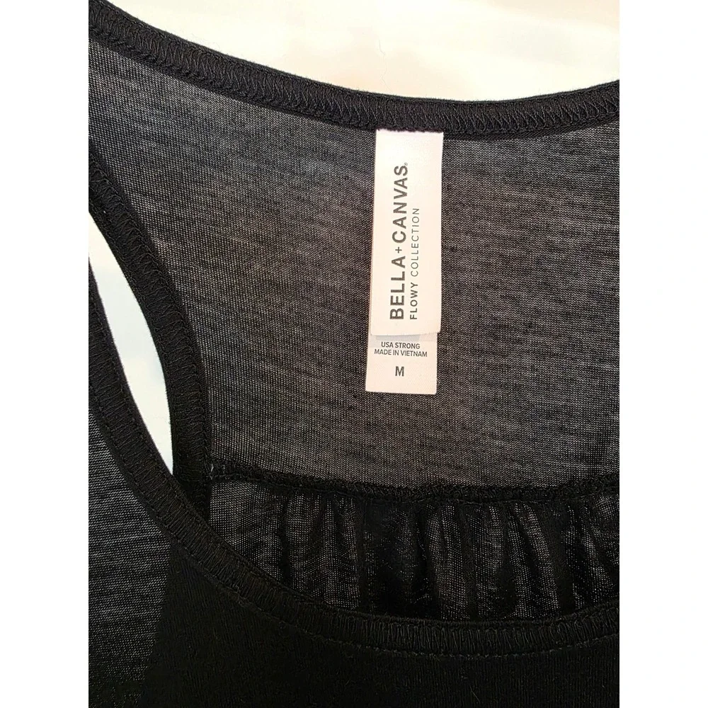 Womens sz M Bella Canvas Flowy Collection Black Racerback Tank Top Model of Duty